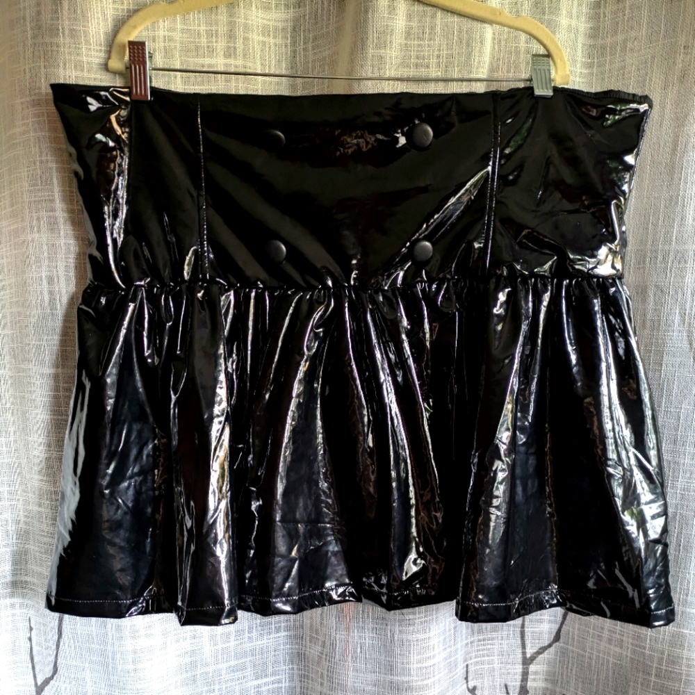 Dolls Kill Black Military Inspired Patent Shiny Faux Leather Vinyl Mini Skirt 3X